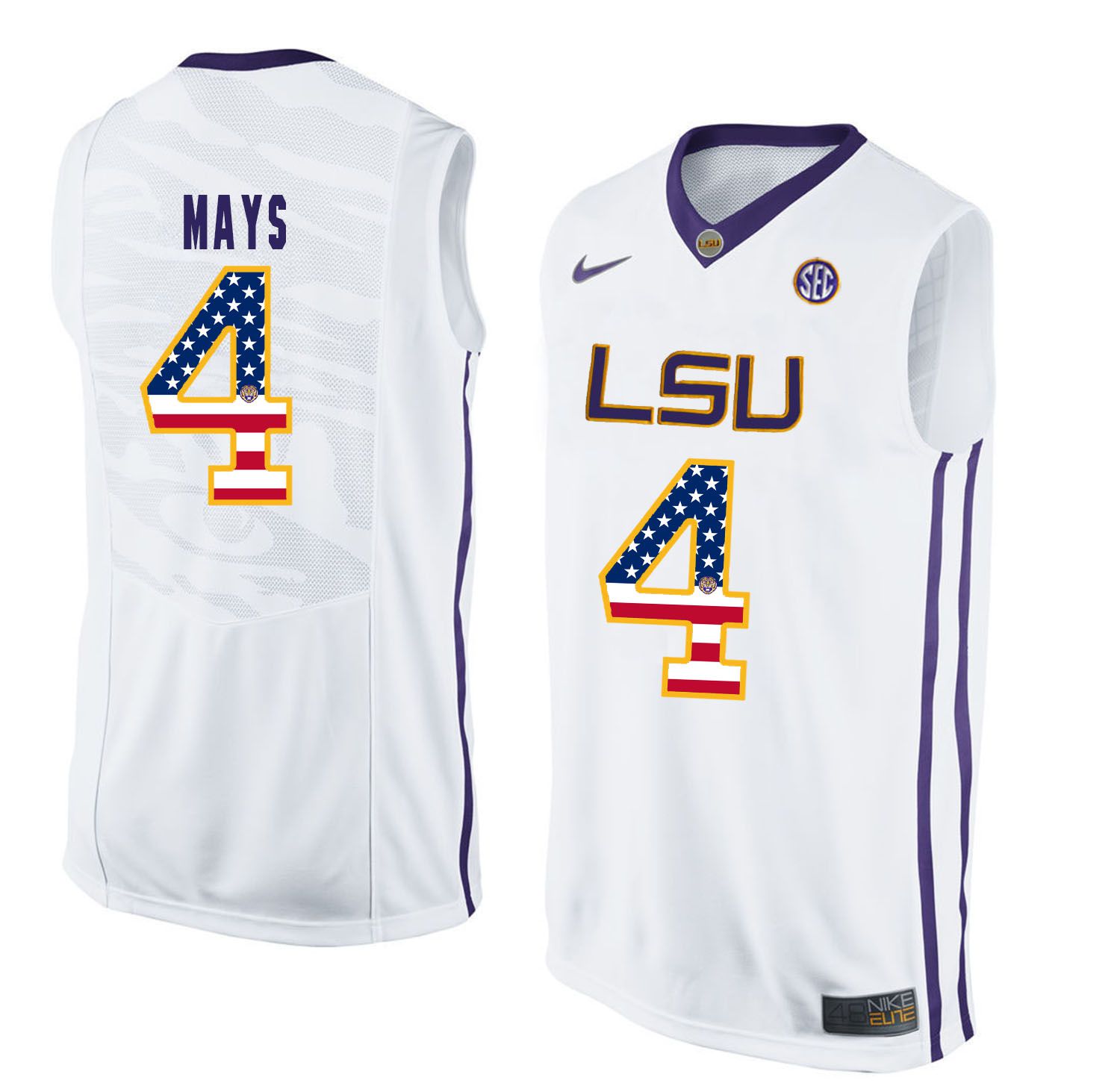 Men LSU Tigers #4 Mays White Flag Customized NCAA Jerseys